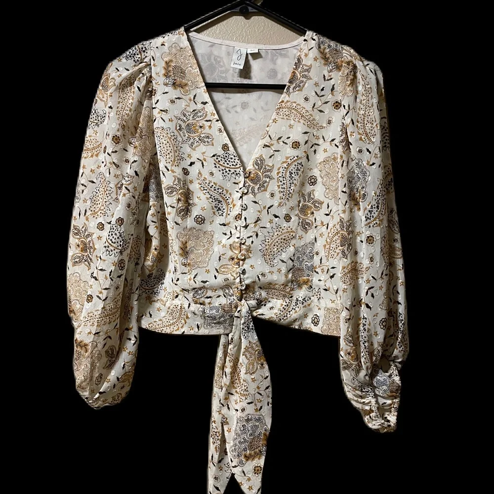JOIE Womens Multicolor Romantic Floral Balloon Sleeve Blouse S Crop Boho Prairie